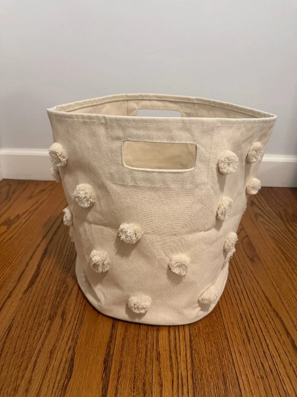 Like-New Pehr Pom Pom Basket Bin, Cream/Beige